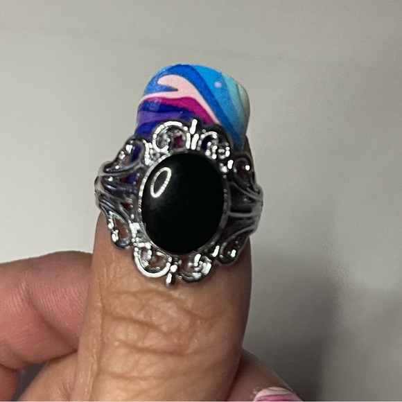 New Sterling Silver Floral Black Shiny Filigree Boho Handmade Statement Ring - Picture 9 of 9